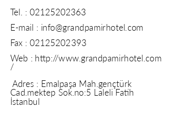 Grand Pamir Hotel iletiim bilgileri